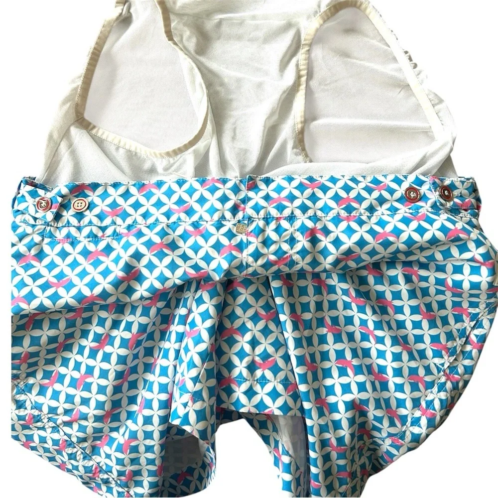 Leo Joseph Tailored Geometric Print Swim Shorts light blue pink Size 32